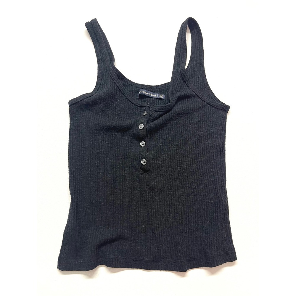 Abercrombie & Fitch Black Ribbed Henley Tank Top Women XS Sleeveless 0413